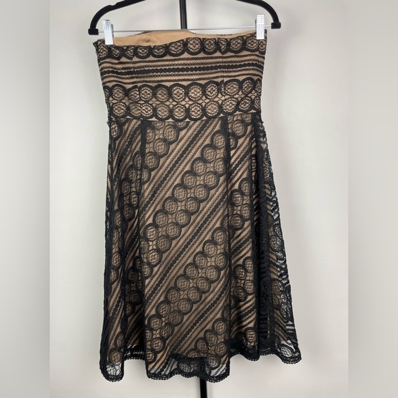 Ann Taylor Loft Black Nude Lace Overlay Strapless A-Line Retro Dress - Picture 3 of 8